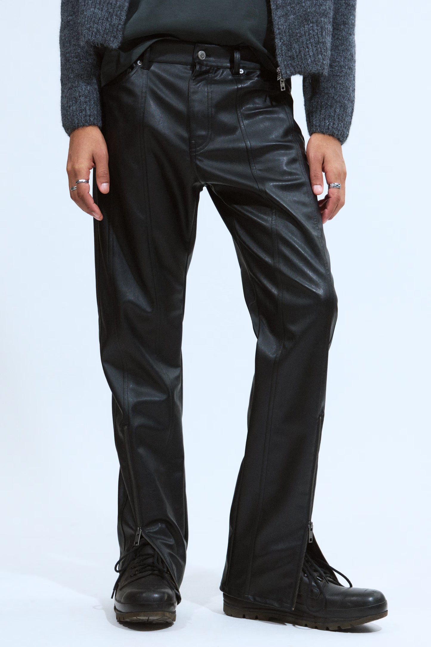 WEEKDAY - SPACE RELAXED FAUX LEATHER ZIP HEM TROUSERS