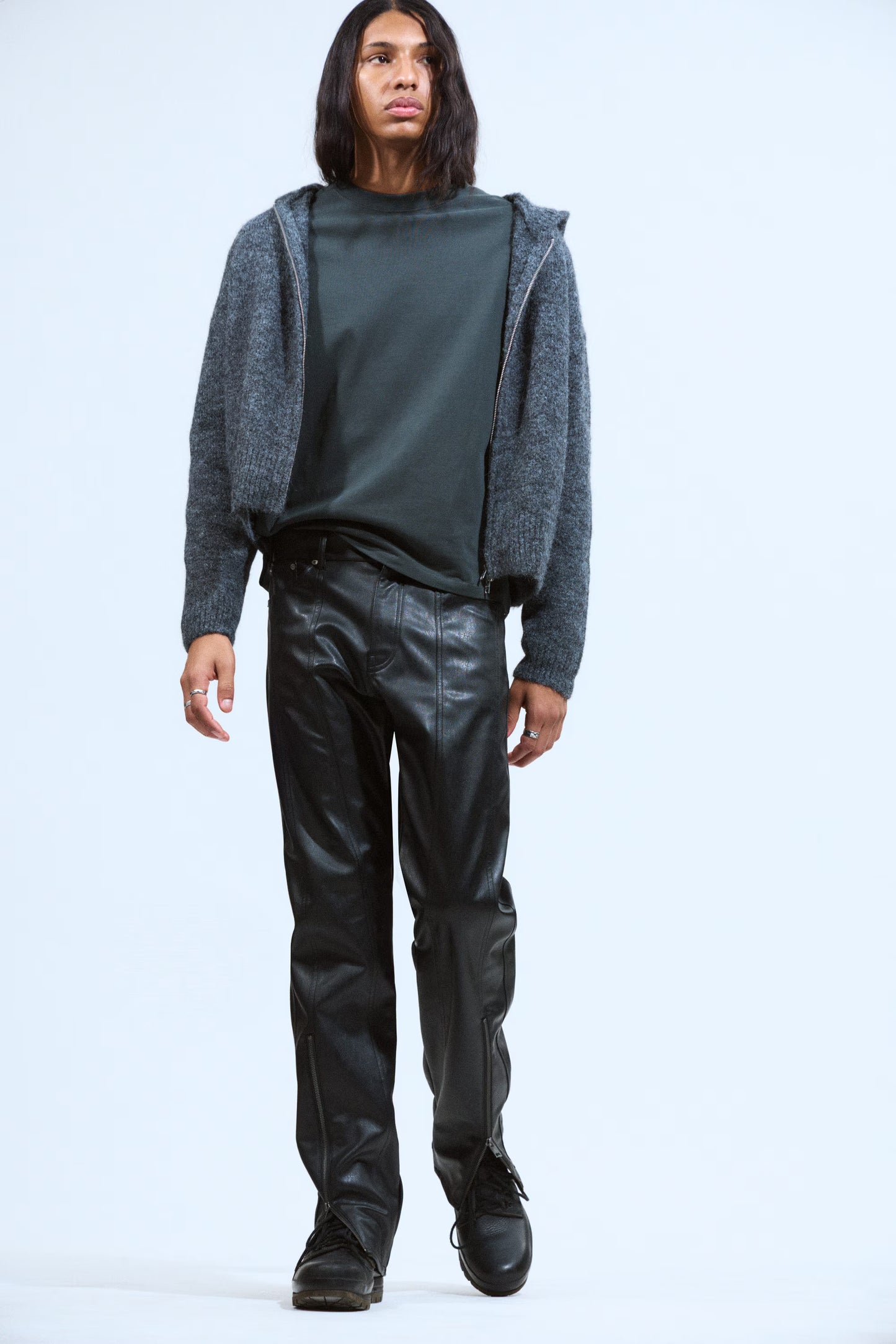 WEEKDAY - SPACE RELAXED FAUX LEATHER ZIP HEM TROUSERS