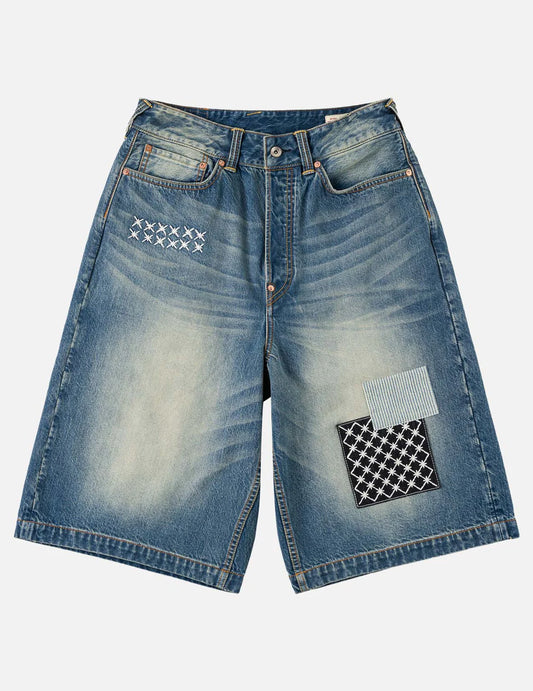 EVISU - SASHIKO PATCH DENIM SHORTS