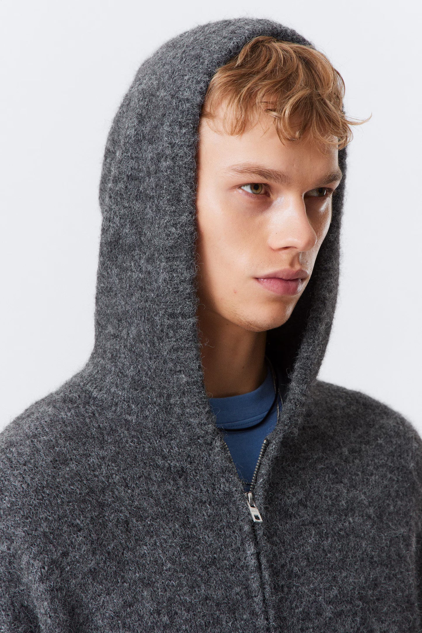 WEEKDAY - KNITTED BOXY WOOL-BLEND ZIP HOODIE