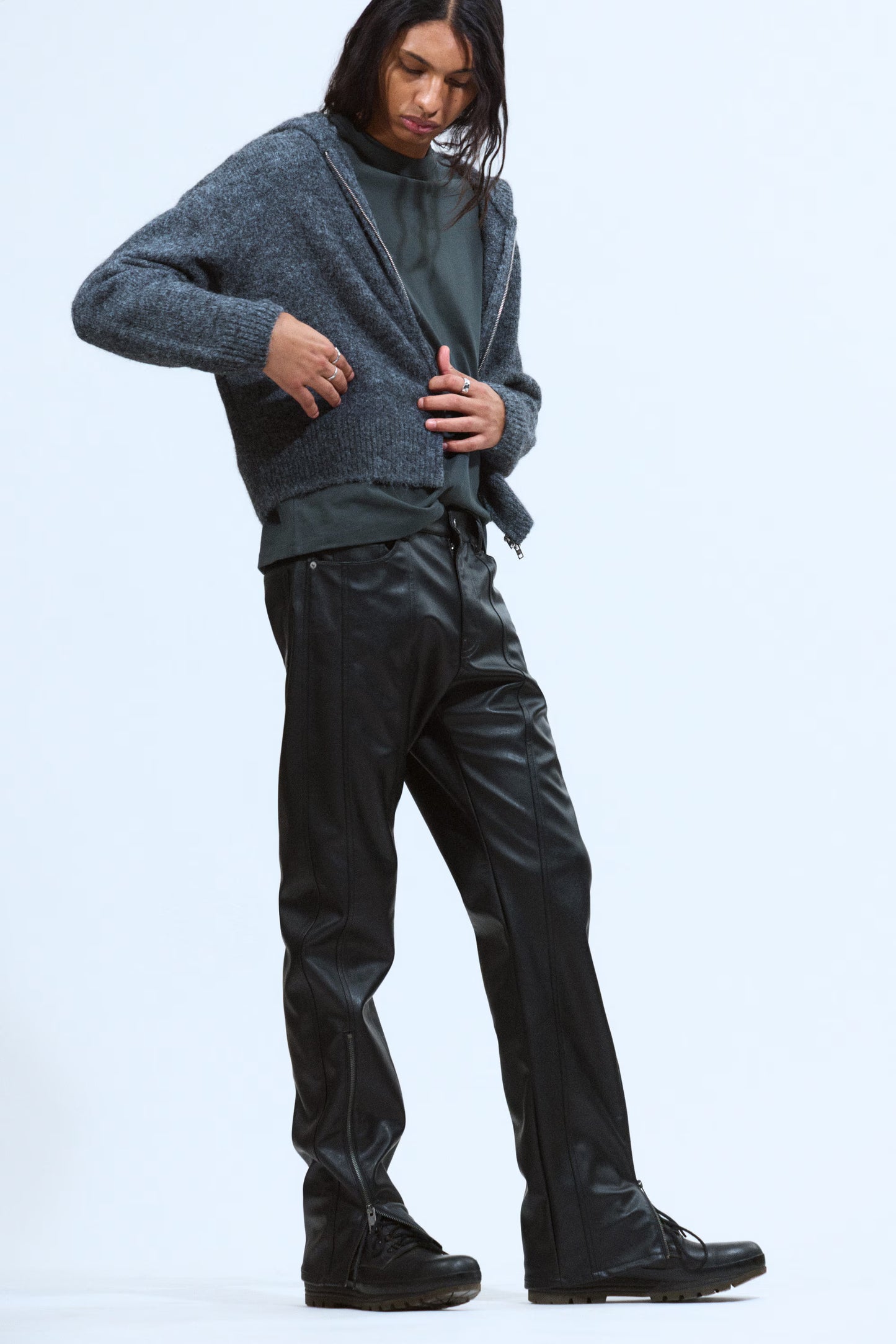 WEEKDAY - SPACE RELAXED FAUX LEATHER ZIP HEM TROUSERS