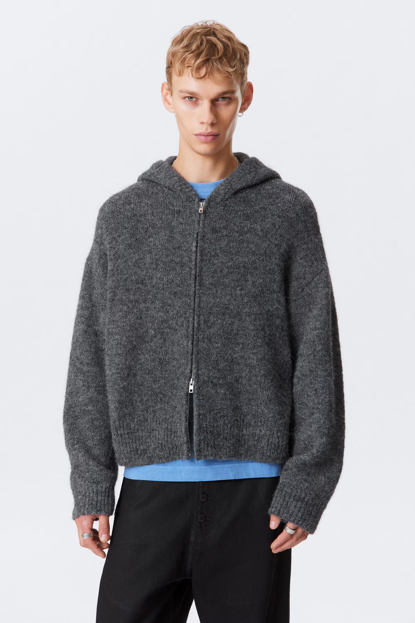 WEEKDAY - KNITTED BOXY WOOL-BLEND ZIP HOODIE