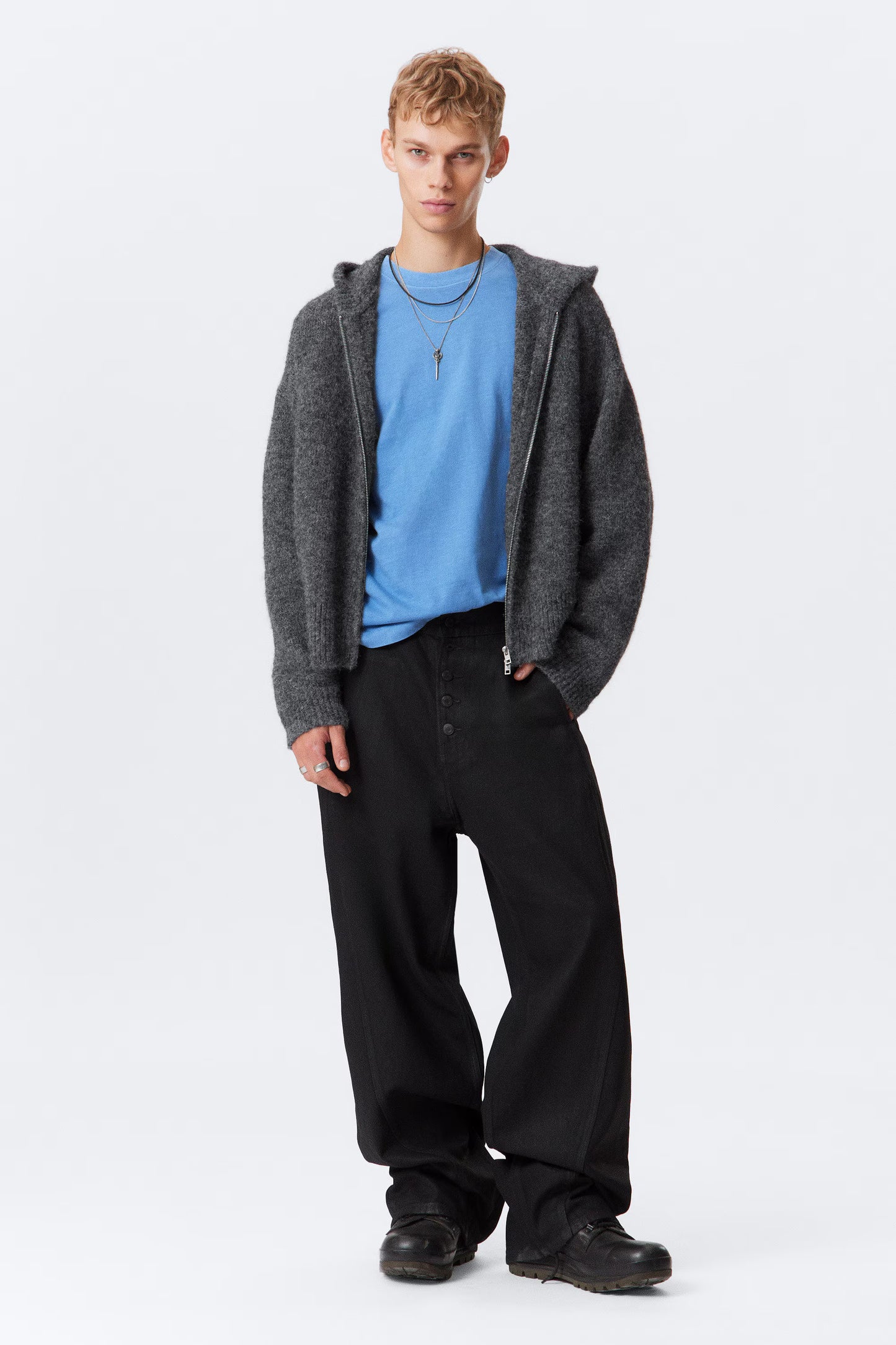 WEEKDAY - KNITTED BOXY WOOL-BLEND ZIP HOODIE