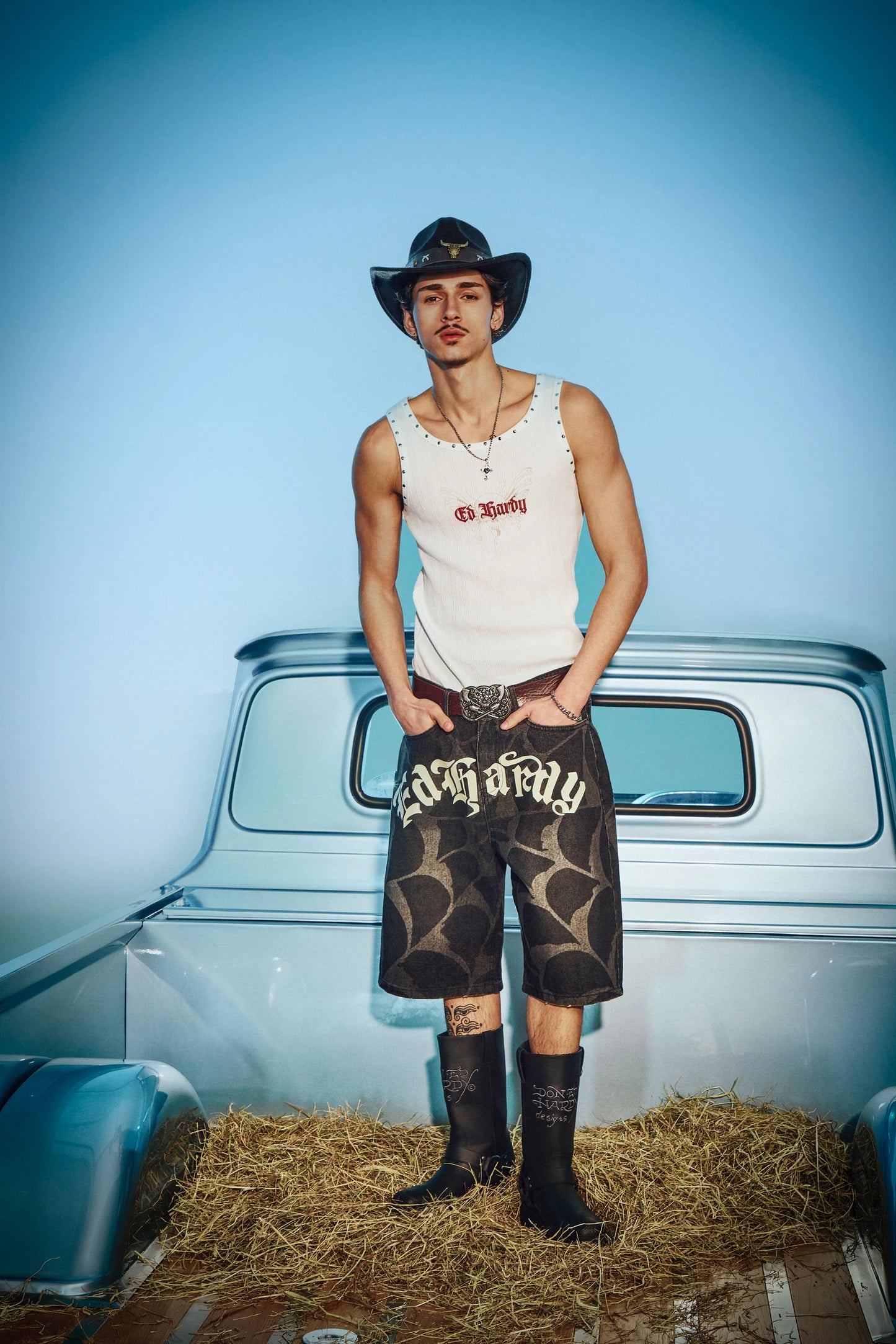 ED HARDY - GOTHIC COBWEB DENIM JORTS