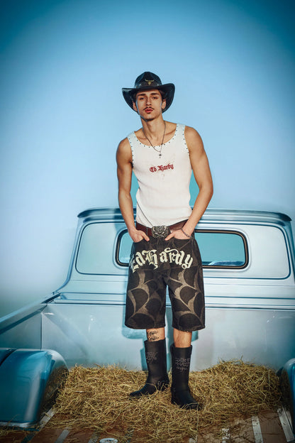 ED HARDY - GOTHIC COBWEB DENIM JORTS