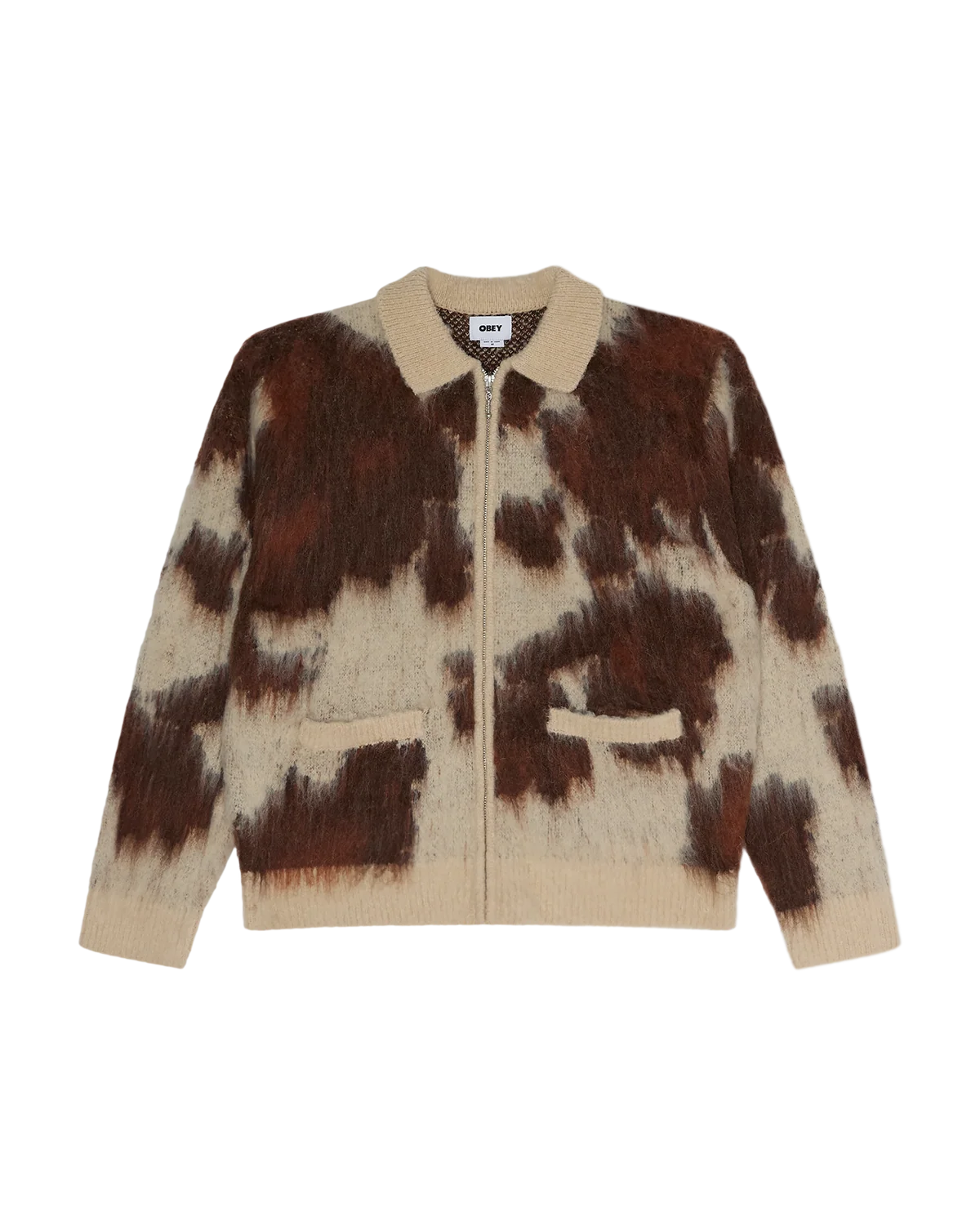 OBEY - COW PATTERN ZIP SWEATER