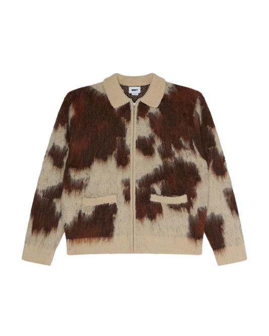 OBEY - COW PATTERN ZIP SWEATER