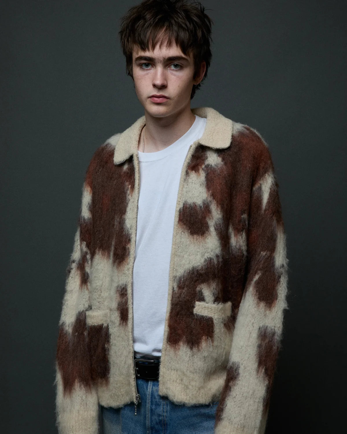 OBEY - COW PATTERN ZIP SWEATER