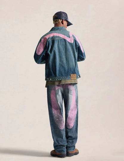EVISU - PINK DAICOCK RIPPED JEANS