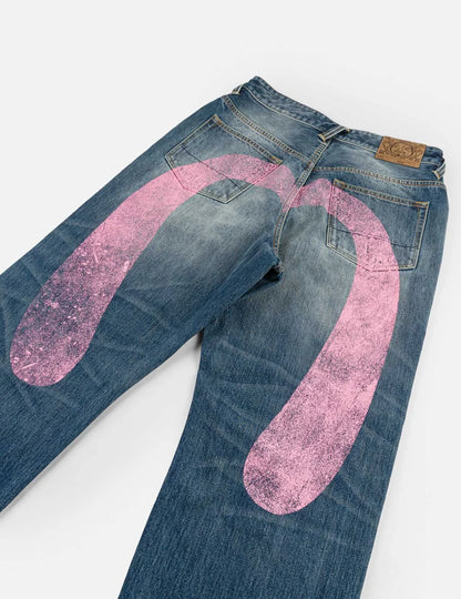 EVISU - PINK DAICOCK RIPPED JEANS