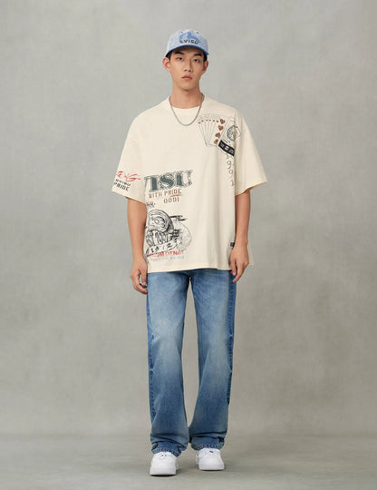 EVISU - YELLOW DAICOCK PRINT REGULAR FIT JEANS #2020