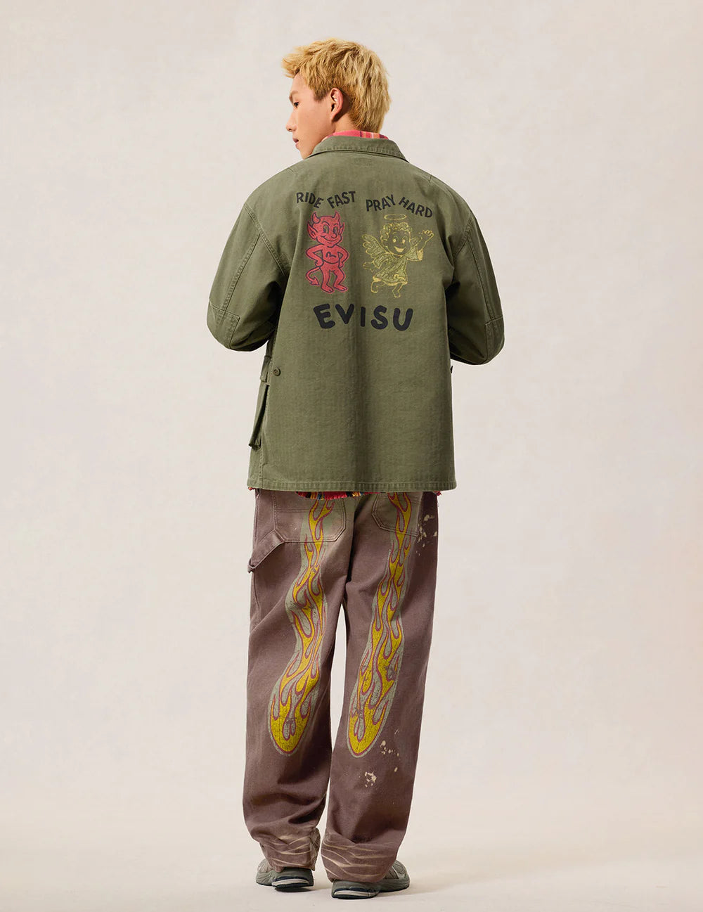 EVISU - HEAVY WASHED AND DISTRESSED DAICOCK JEANS