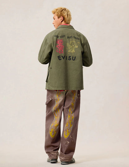 EVISU - HEAVY WASHED AND DISTRESSED DAICOCK JEANS