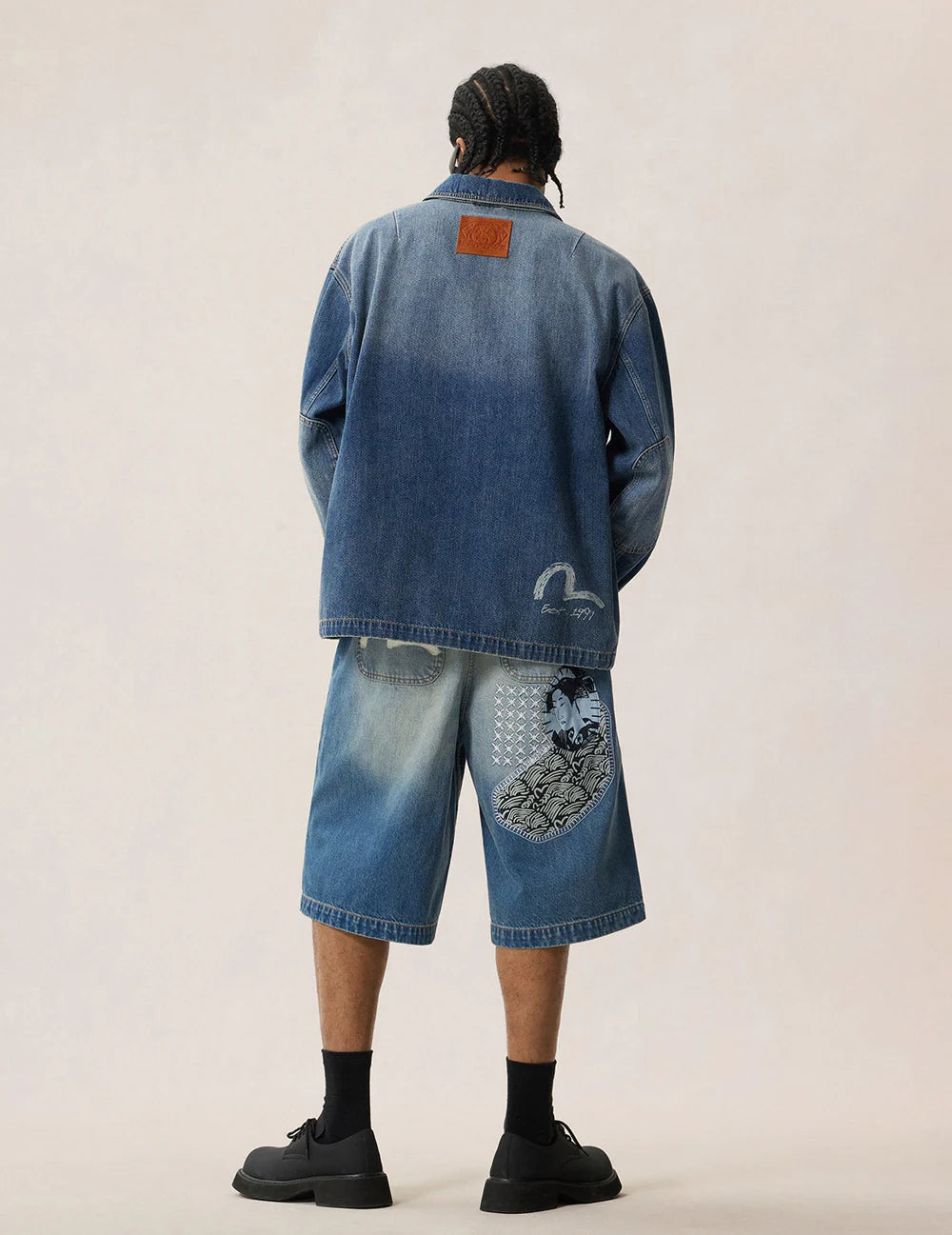 EVISU - SASHIKO PATCH DENIM SHORTS