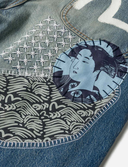 EVISU - SASHIKO PATCH DENIM SHORTS