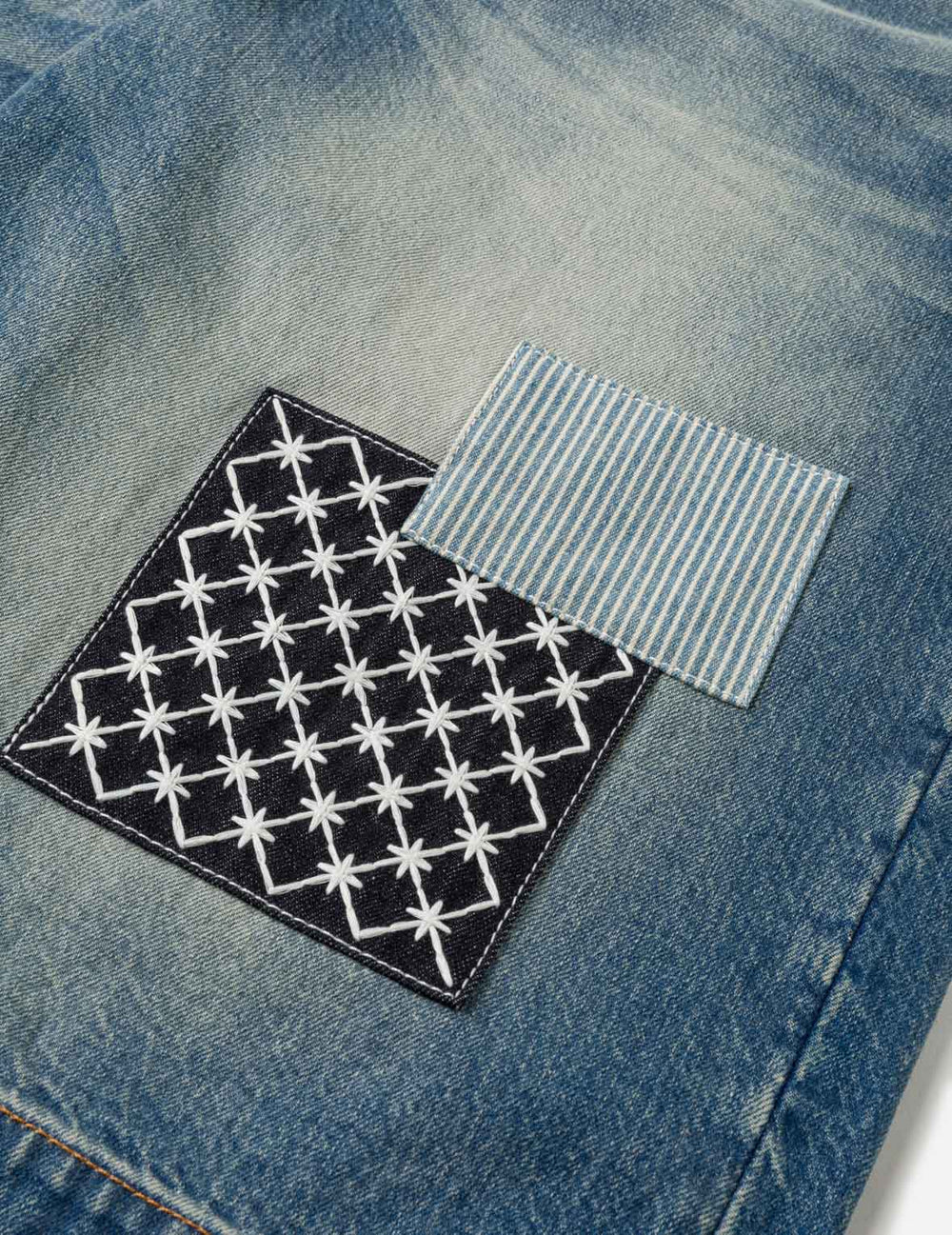 EVISU - SASHIKO PATCH DENIM SHORTS