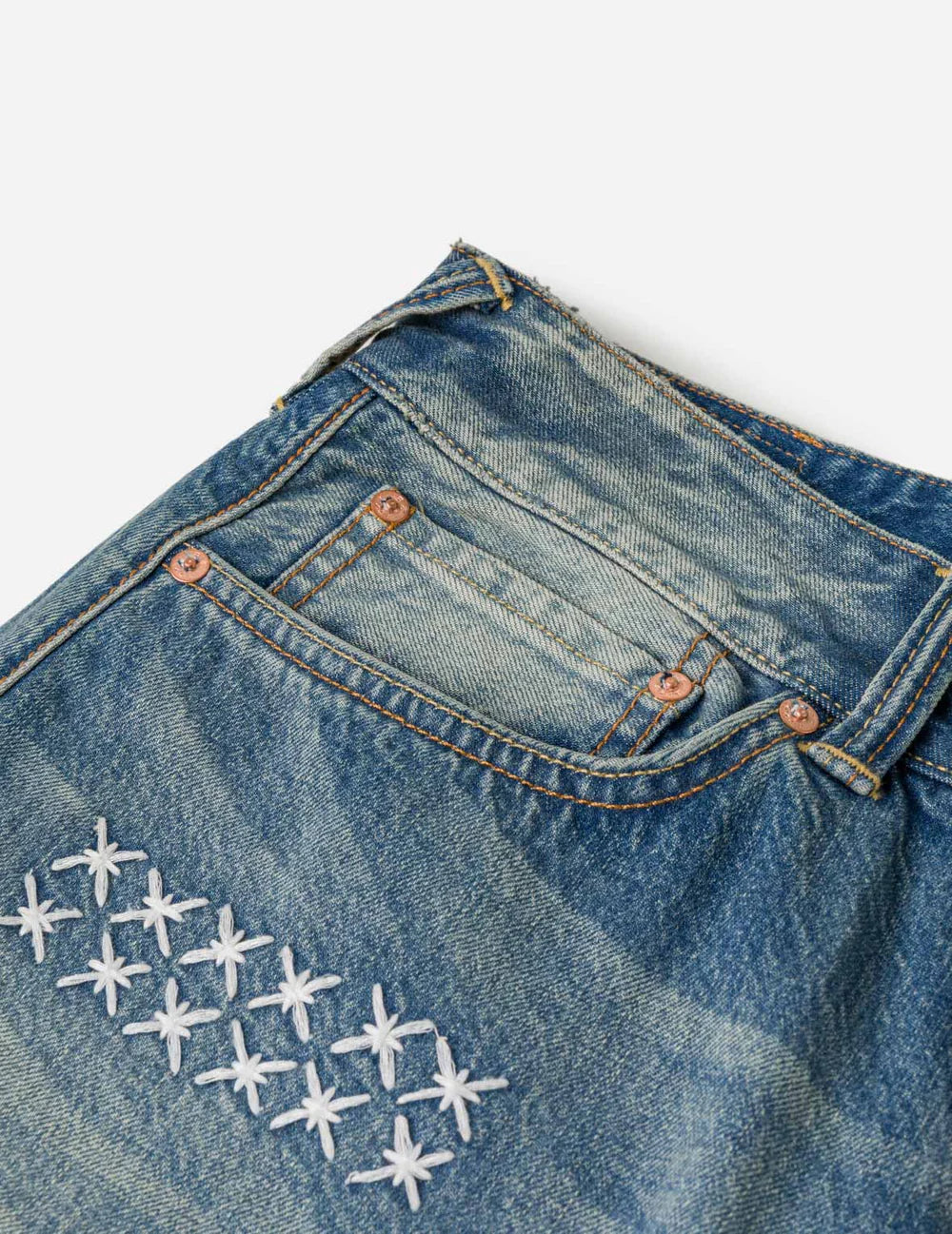 EVISU - SASHIKO PATCH DENIM SHORTS
