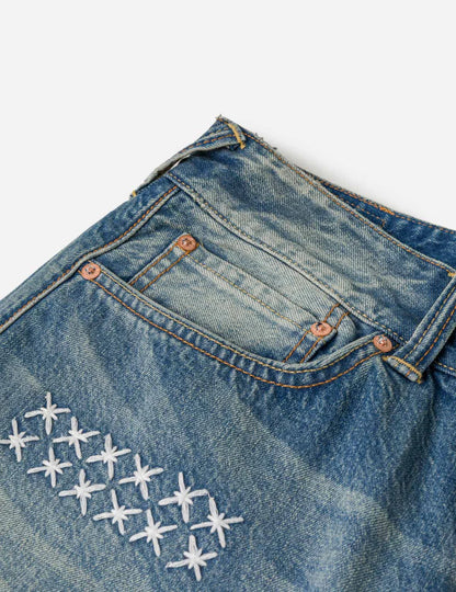 EVISU - SASHIKO PATCH DENIM SHORTS