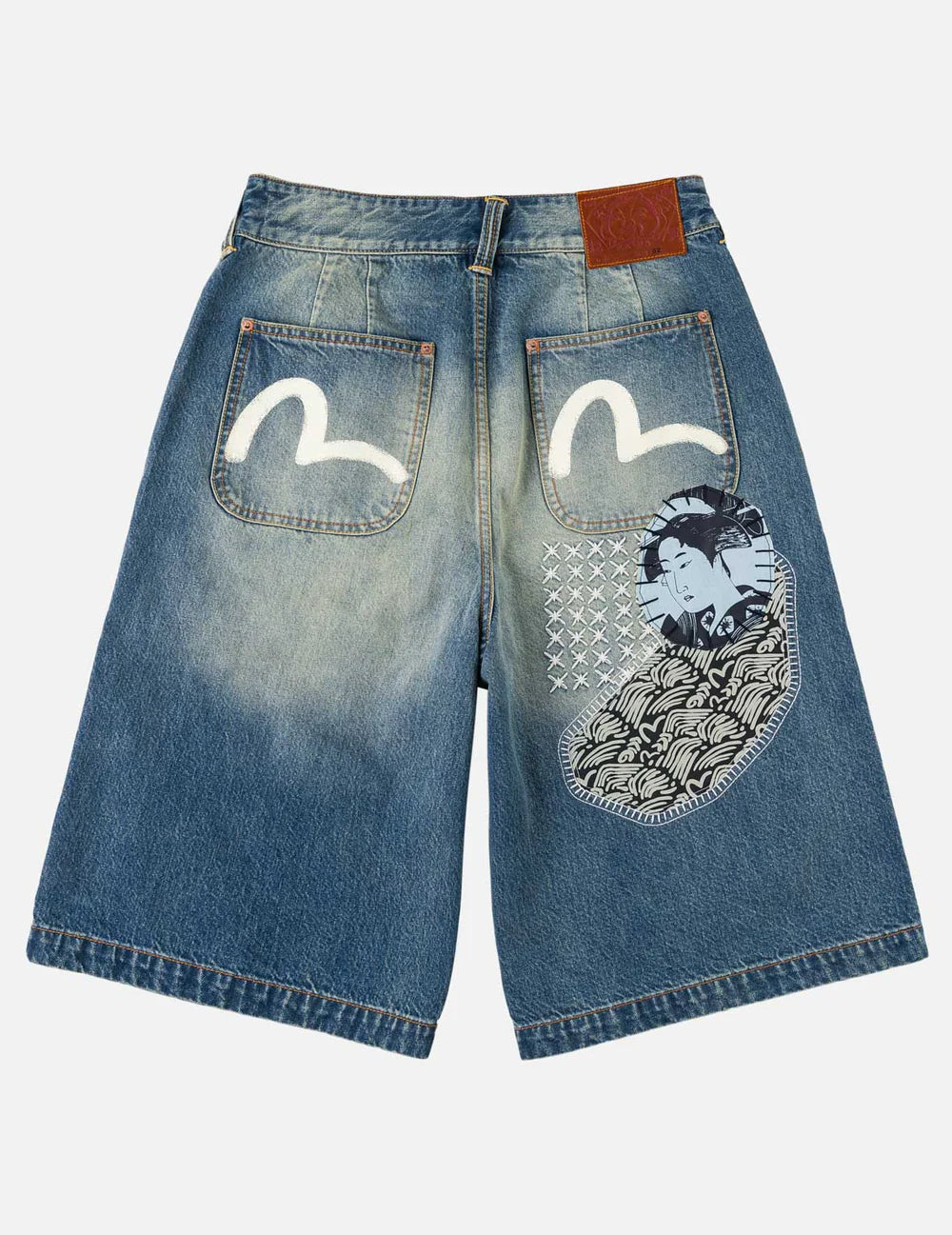 EVISU - SASHIKO PATCH DENIM SHORTS
