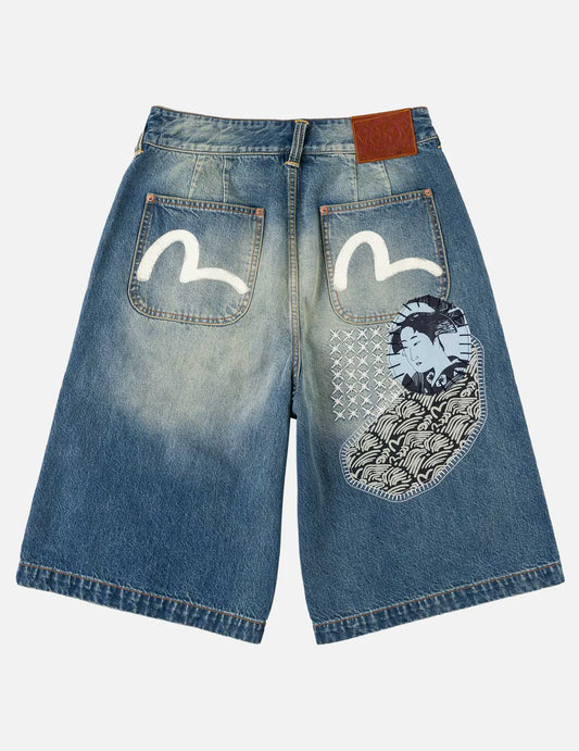 EVISU - SASHIKO PATCH DENIM SHORTS