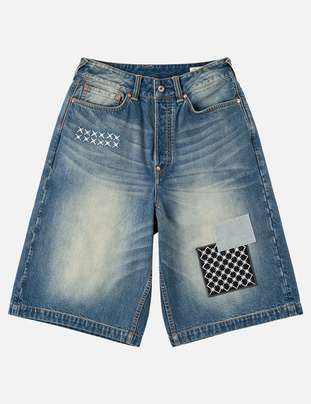 EVISU - SASHIKO PATCH DENIM SHORTS