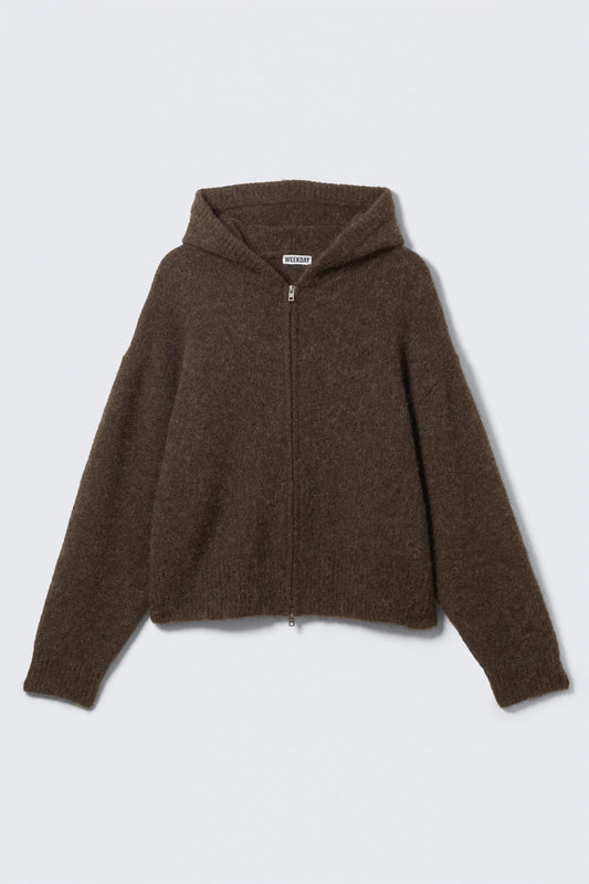 WEEKDAY - KNITTED BOXY WOOL-BLEND ZIP HOODIE