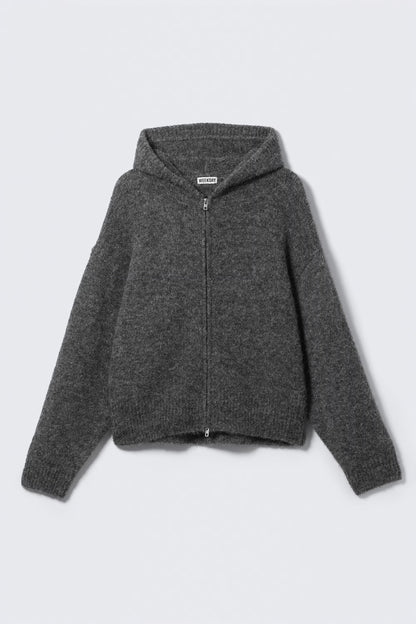 WEEKDAY - KNITTED BOXY WOOL-BLEND ZIP HOODIE
