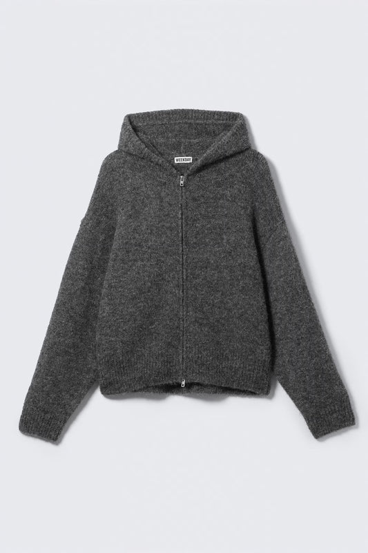 WEEKDAY - KNITTED BOXY WOOL-BLEND ZIP HOODIE