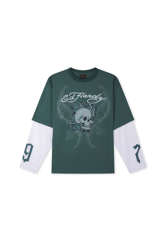 ED HARDY - 1971 SKULL DOUBLE LAYER RELAXED T-SHIRT