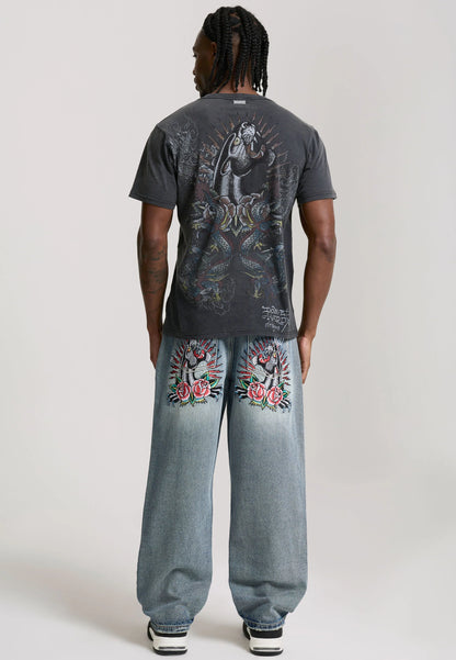 ED HARDY - EMBROIDERED PANTHER RELAXED JEANS