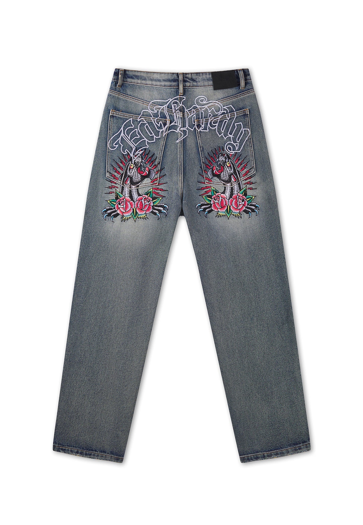 ED HARDY - EMBROIDERED PANTHER RELAXED JEANS
