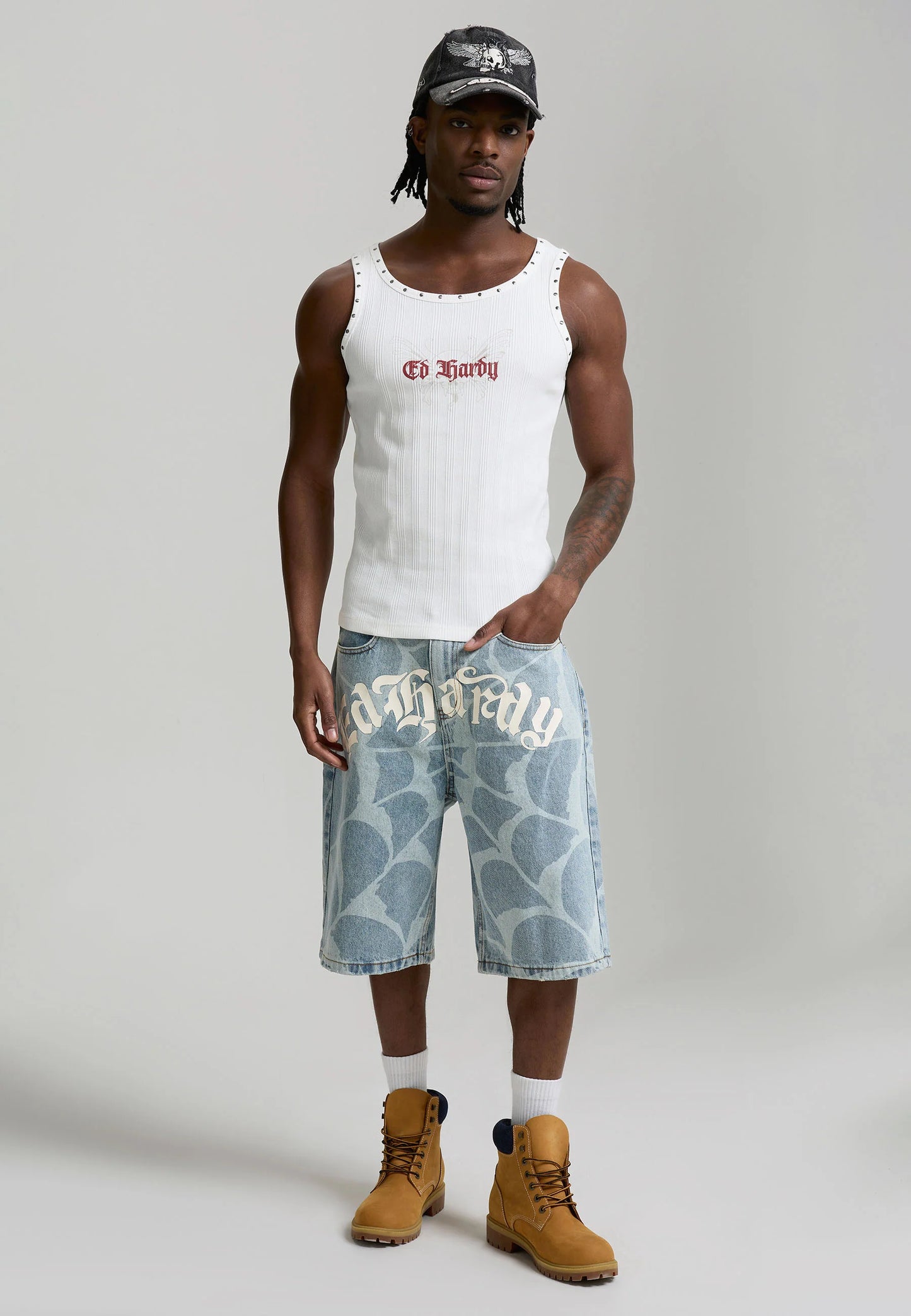 ED HARDY - GOTHIC COBWEB DENIM JORTS