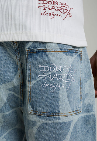 ED HARDY - GOTHIC COBWEB DENIM JORTS