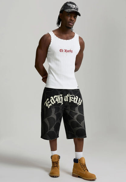 ED HARDY - GOTHIC COBWEB DENIM JORTS