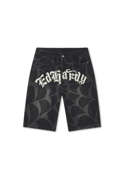 ED HARDY - GOTHIC COBWEB DENIM JORTS