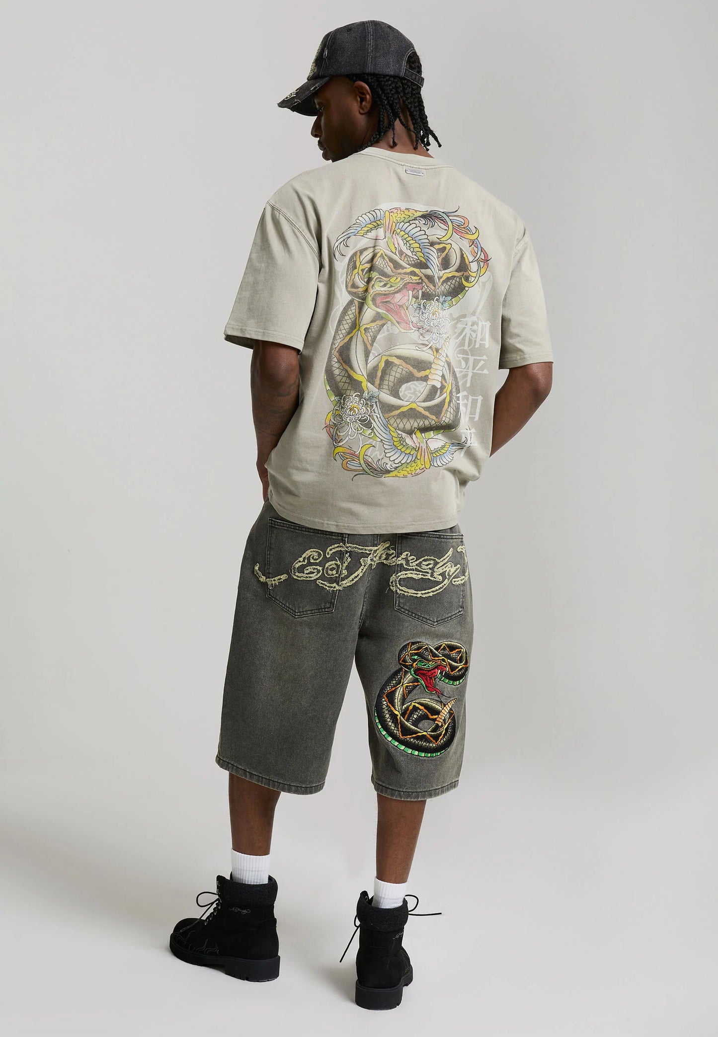 ED HARDY - DESERT SNAKE RELAXED DENIM JORTS