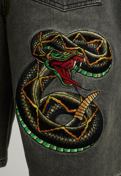 ED HARDY - DESERT SNAKE RELAXED DENIM JORTS