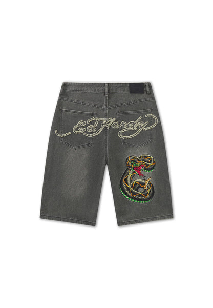 ED HARDY - DESERT SNAKE RELAXED DENIM JORTS