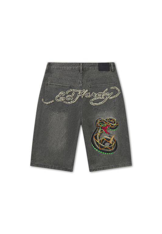 ED HARDY - DESERT SNAKE RELAXED DENIM JORTS