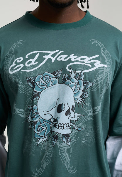 ED HARDY - 1971 SKULL DOUBLE LAYER RELAXED T-SHIRT