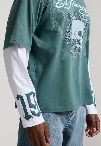 ED HARDY - 1971 SKULL DOUBLE LAYER RELAXED T-SHIRT