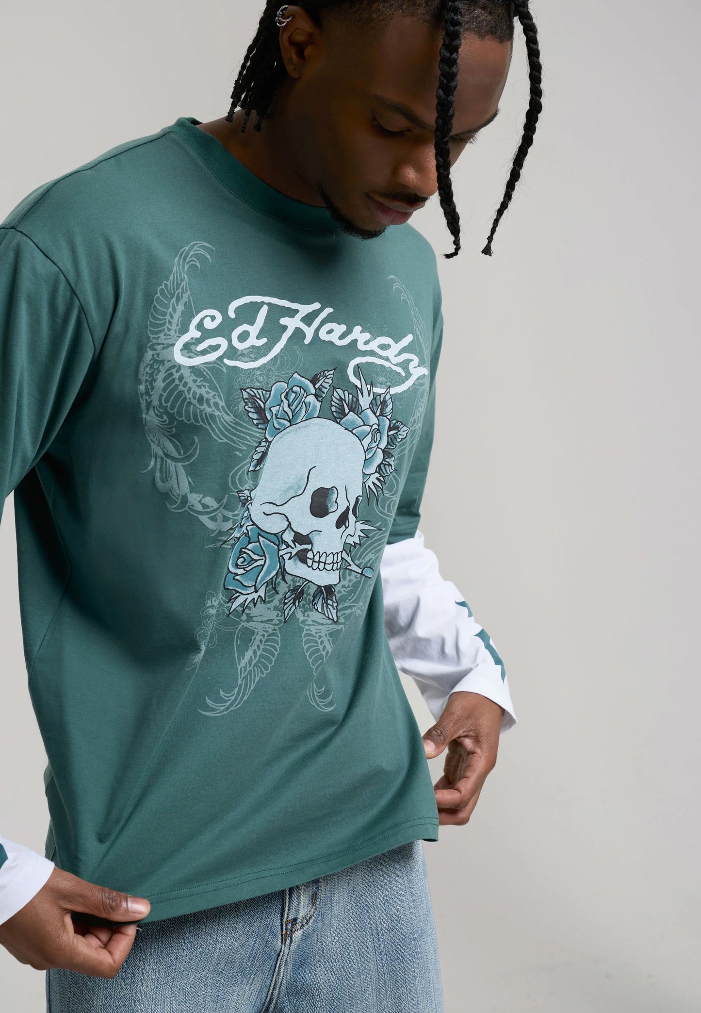 ED HARDY - 1971 SKULL DOUBLE LAYER RELAXED T-SHIRT