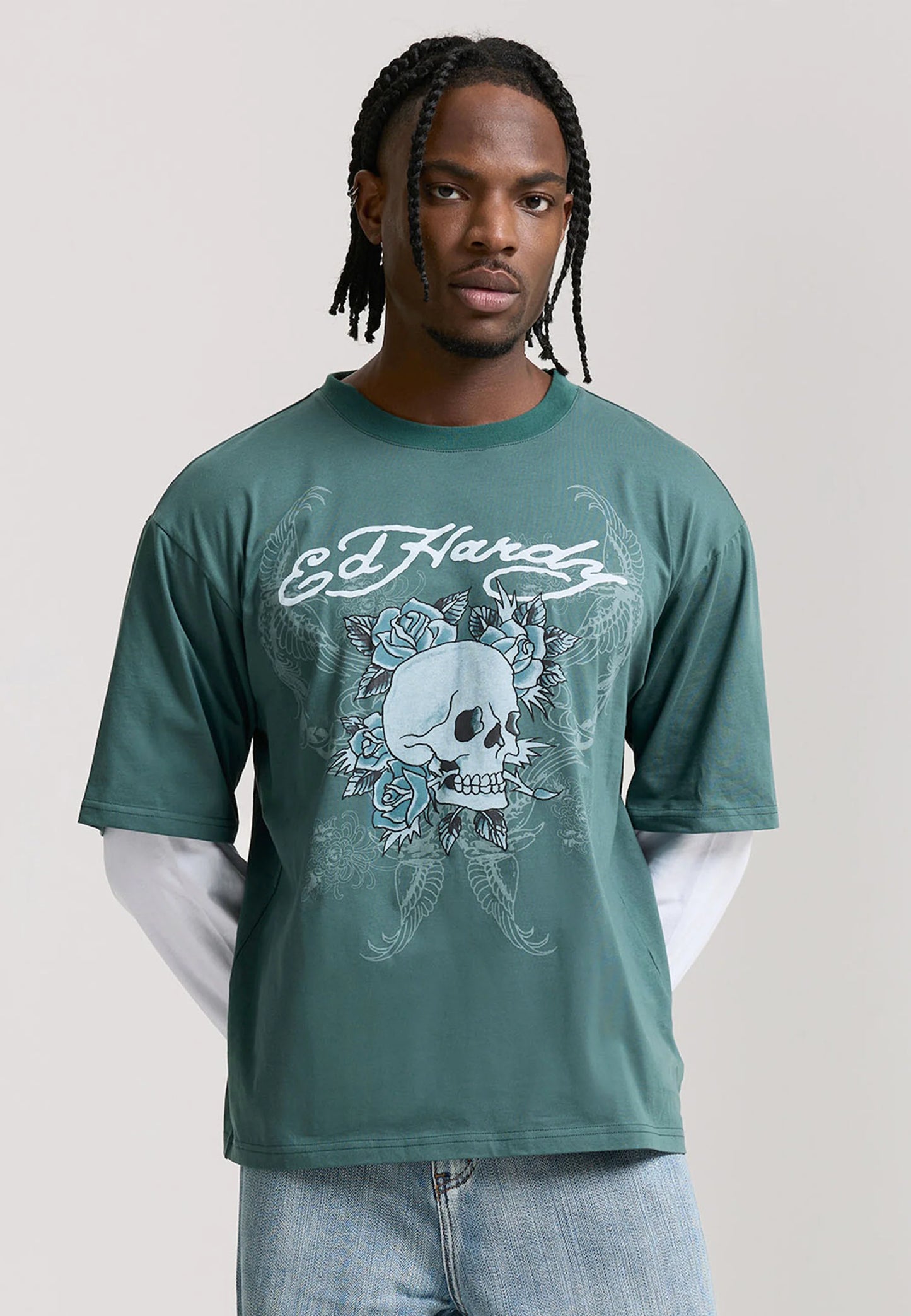 ED HARDY - 1971 SKULL DOUBLE LAYER RELAXED T-SHIRT