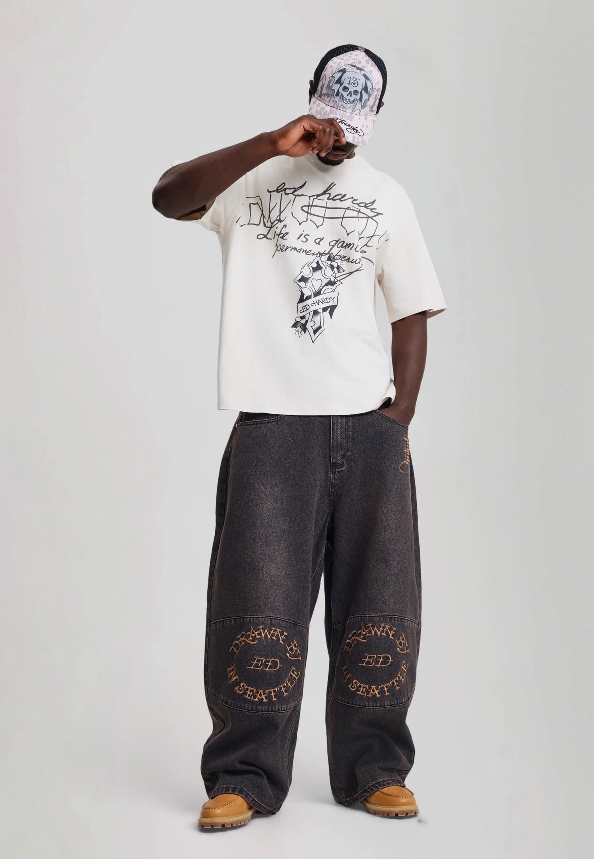 ED HARDY - DRAWN BY ED PANELLED BALLOON JEANS