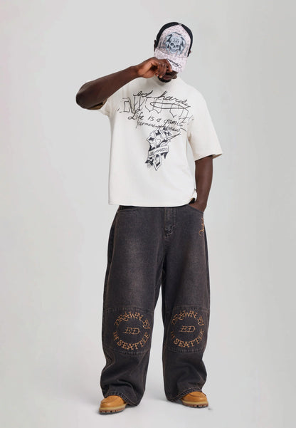 ED HARDY - DRAWN BY ED PANELLED BALLOON JEANS