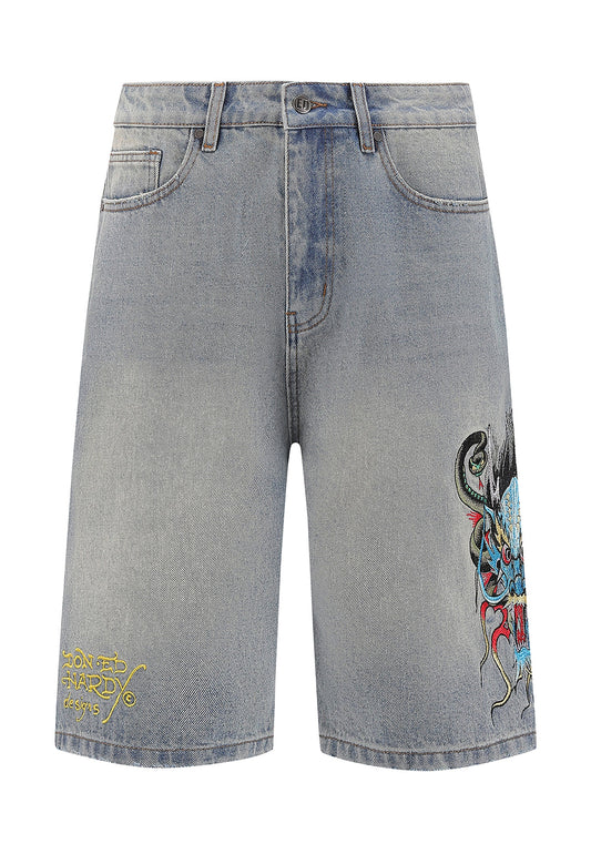 ED HARDY - MEDUSA DRAG DENIM SKATER JORTS