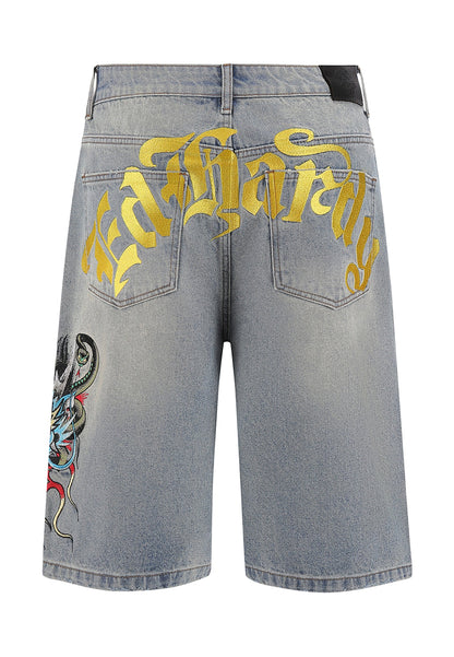 ED HARDY - MEDUSA DRAG DENIM SKATER JORTS