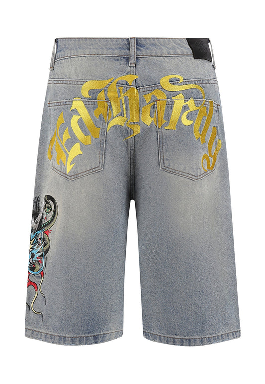 ED HARDY - MEDUSA DRAG DENIM SKATER JORTS