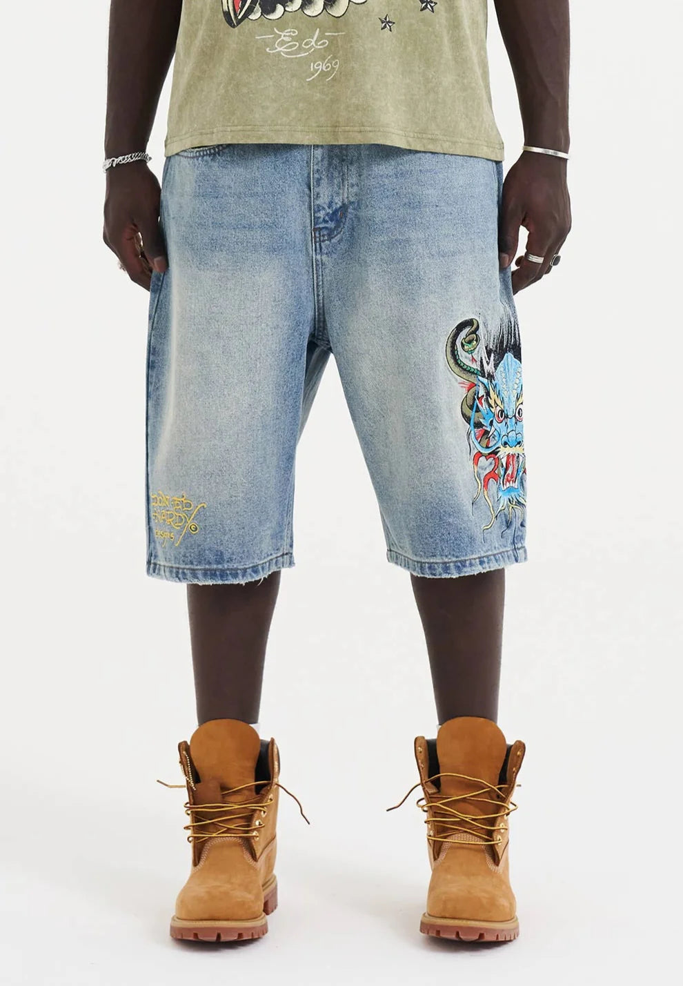 ED HARDY - MEDUSA DRAG DENIM SKATER JORTS