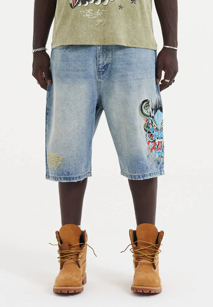 ED HARDY - MEDUSA DRAG DENIM SKATER JORTS